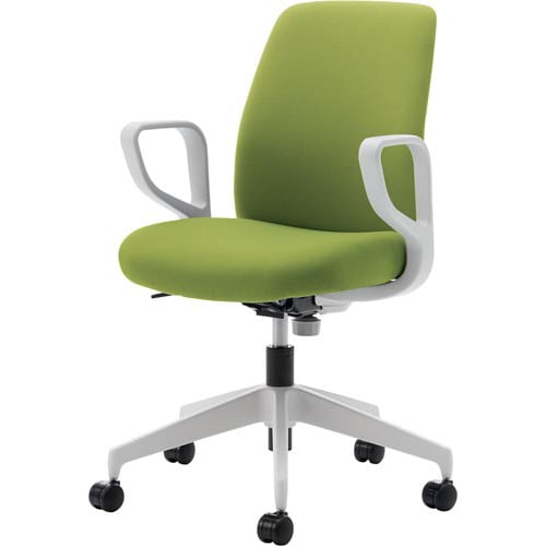 オプティローチェア背座Lオリーブ脚ホワイト 肘付