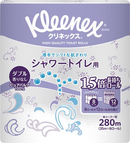 クリネックス長持ちシャワートイレ8ロールダブル×8