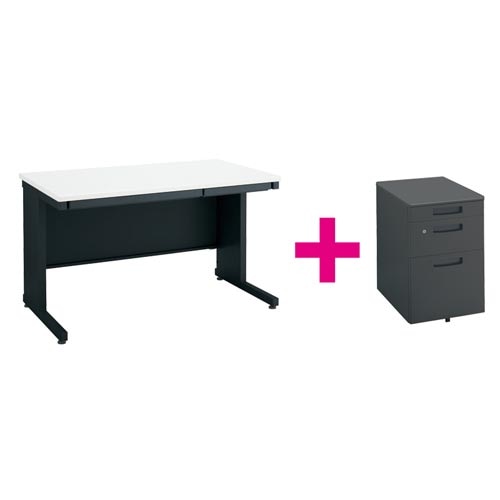 セット品インベント700平机1200ワゴン3段BW