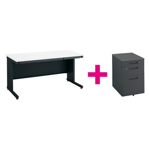 セット品インベント700平机1400ワゴン3段BW