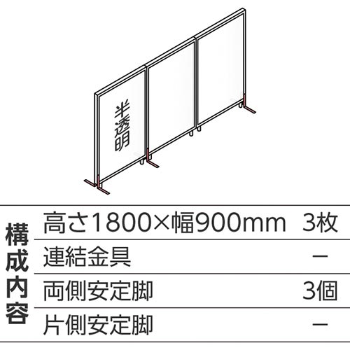 ABCパーテ白 1800×900半透明 直線型3枚