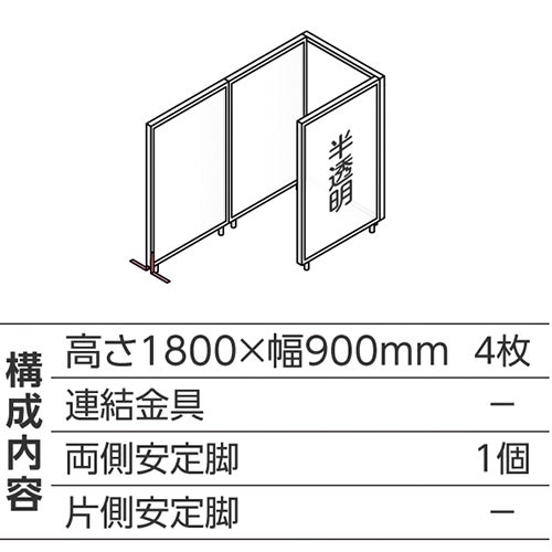 ABCパーテ白 1800×900半透明 コ型4枚A