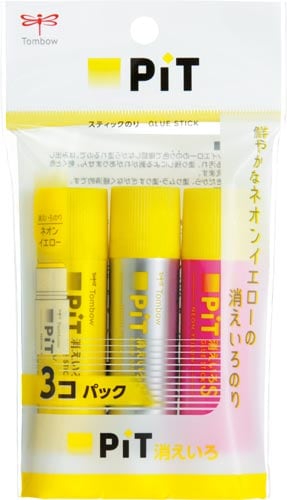 スティックのり 消えいろピットSネオンイエロー3P