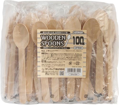 透明袋入ウッドスプーン15.5cm 100本入