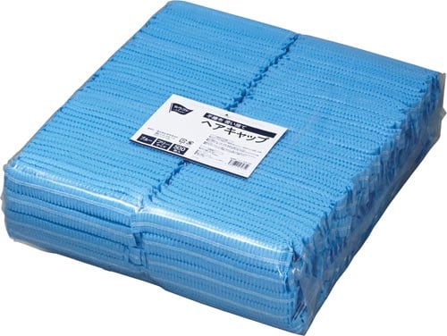 不織布使い捨てヘアキャップ ブルー 500枚×8