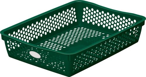 分類しやすいカラーバスケット浅型 緑×10