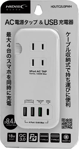 USB A/C充電ポート付き電源タップ