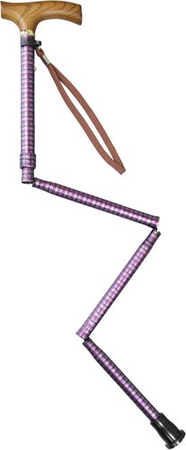 すべりにくい杖 伸縮折りたたみ式 紫チェック 1本