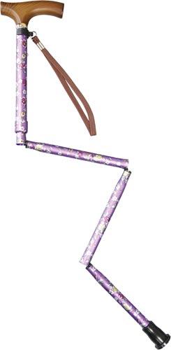 すべりにくい杖 伸縮折りたたみ式 紫花柄 1本