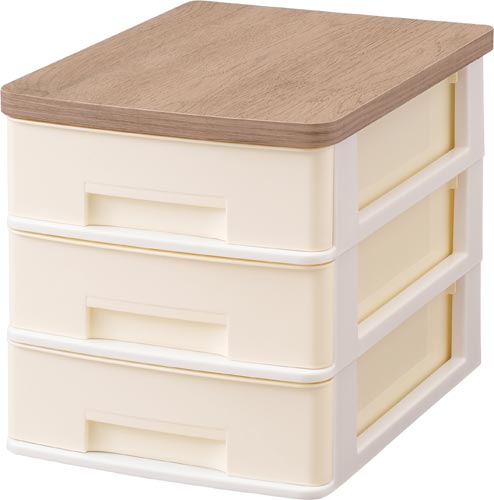 ウッドトップデスクチェスト 3段 アッシュ茶 4個