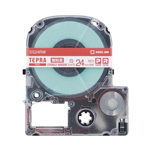 テプラ PROテープ 強粘着白ラベル24mm赤文字