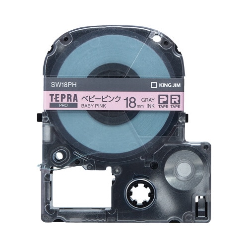 テプラ PROテープ ベビーピンク18mmグレー字
