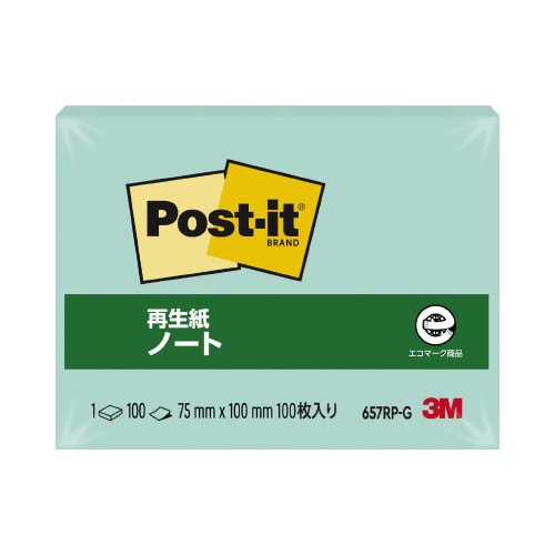 ポストイット 再生紙ノート75×100グリーン1冊