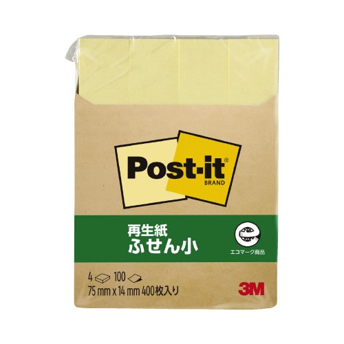 ポストイット 再生紙ふせん75×14 イエロー4冊