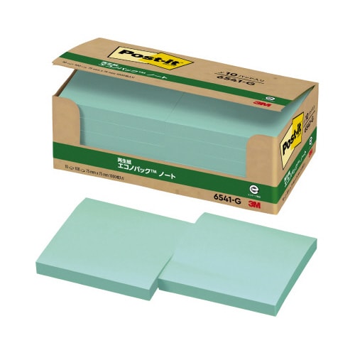 ポストイット 再生紙ノート 75×75 緑10冊