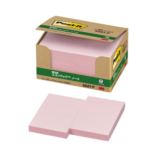 ポストイット 再生紙ノート75×50 ピンク10冊