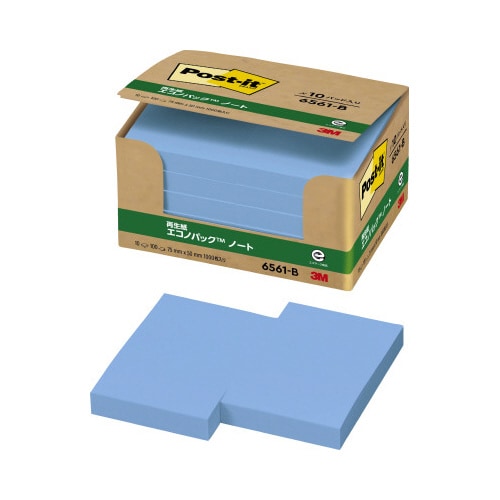 ポストイット 再生紙ノート 75×50 青10冊