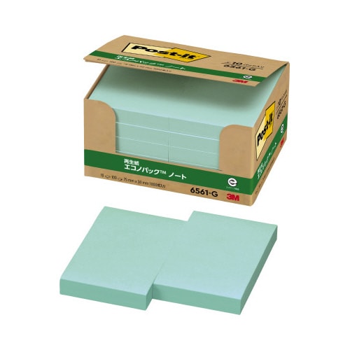 ポストイット 再生紙ノート 75×50 緑10冊