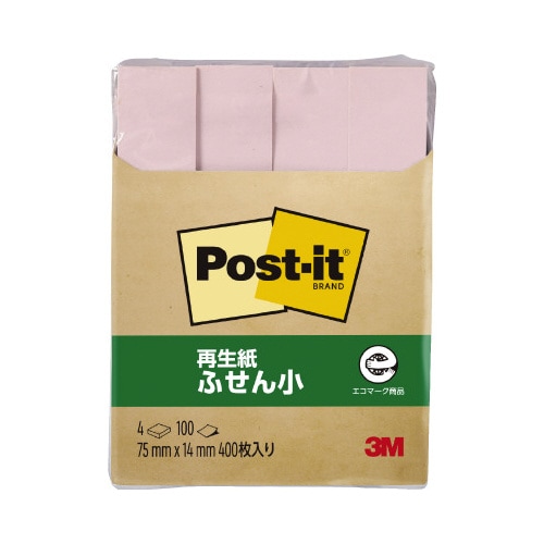 ポストイット 再生紙ふせん 75×14 ピンク4冊