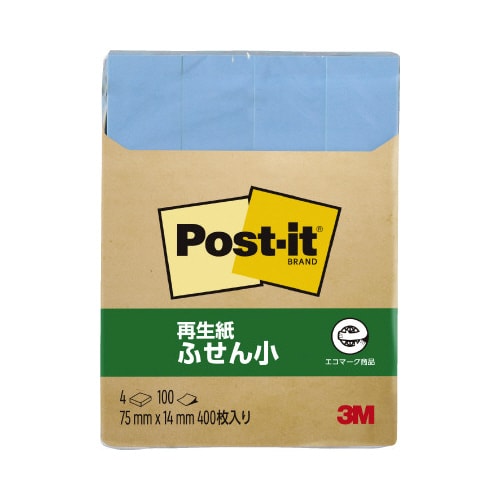 ポストイット 再生紙ふせん 75×14 ブルー4冊