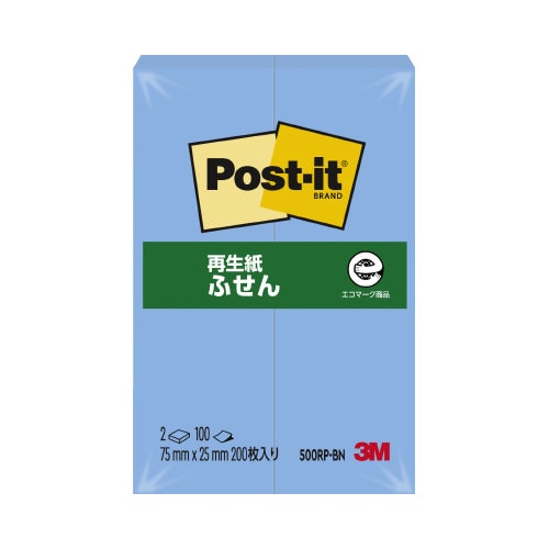 ポストイット 再生紙ふせん 75×25 ブルー2冊