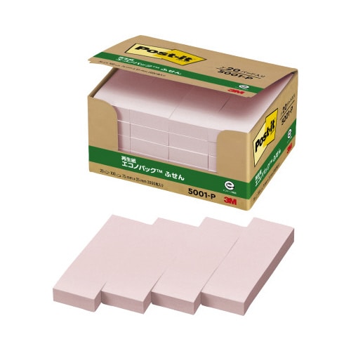 ポストイット 再生紙ふせん75×25 ピンク20冊