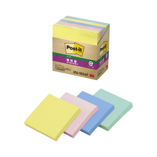 ポストイット強粘着75×75 パステル混色 5冊