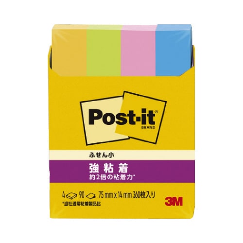 ポストイット 強粘着75×14 ネオン混色 4冊