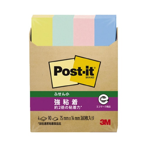 ポストイット強粘着75×14 パステル混色 4冊