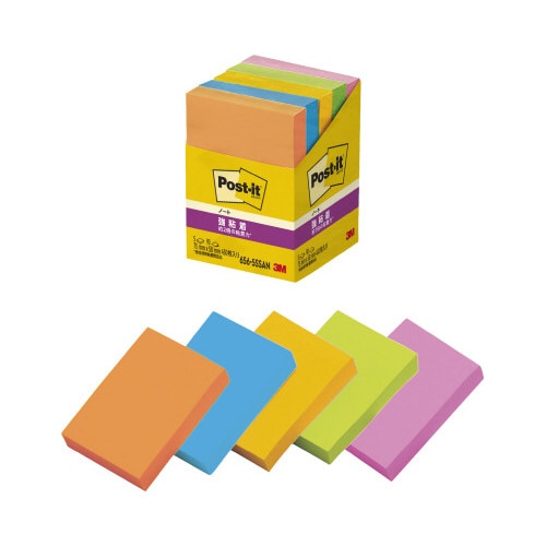 ポストイット 強粘着 75×50 ネオン混色 5冊