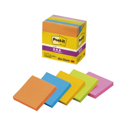 ポストイット 強粘着75×75 ネオン混色 5冊
