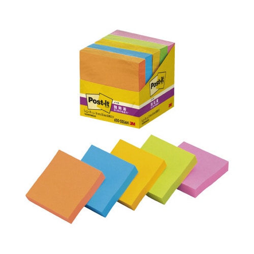 ポストイット 強粘着50×50 ネオン混色 5冊