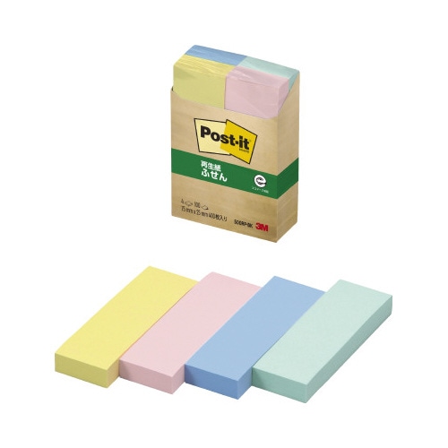 ポストイット 再生紙ふせん 75×25 混色 4冊