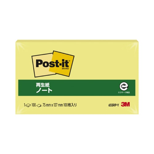 ポストイット 再生紙ノート75×127イエロー1冊