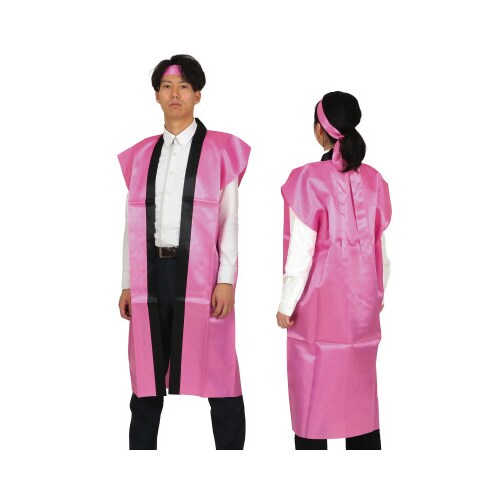 サテンロングハッピ 桃 L(ハチマキ付)X3