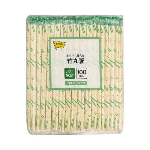 割らずに使える竹丸箸 ポリ完封楊枝付100膳入×5