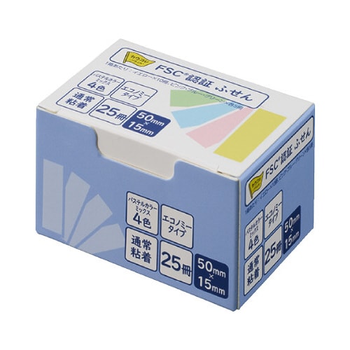 ふせんエコノミー 50×15 100枚 4色25冊