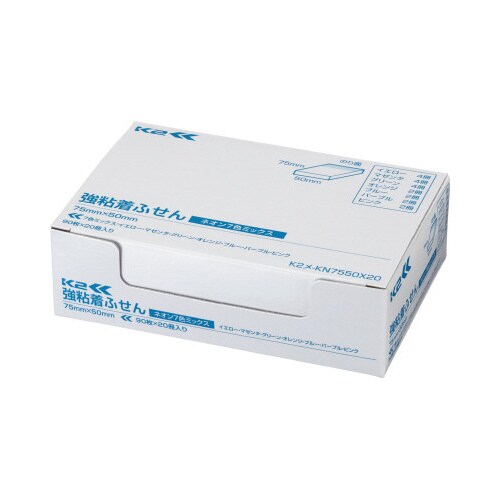 強粘着ふせん K2 75×50 ネオン混色20冊