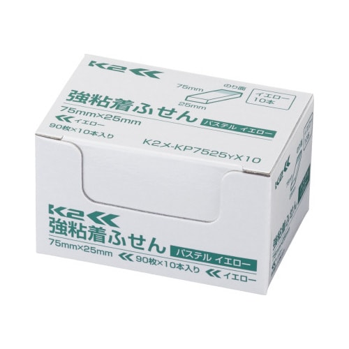 強粘着ふせん K2 75×25 パステル黄色10冊