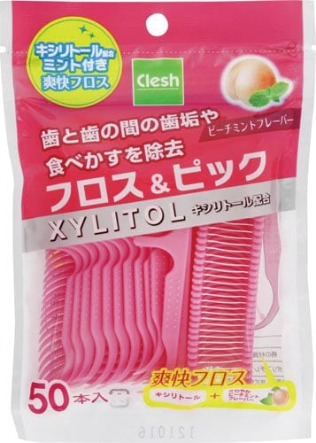Cleshキシリトールフロス&ピック ピーチミント