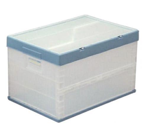フタ付おりたたみコンテナ クリア/ブルー 53L