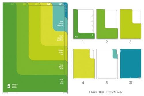 クリアホルダー A4 5ポケット 黄緑 10冊