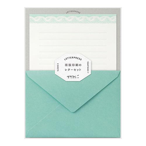 レターセット 活版 レース柄 水色×10