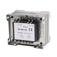 RS Pro シャーシ取り付け電源トランス1次:115V ac 230V ac2次:6V ac電力:100VA 504331 504331 1個