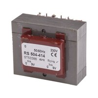RS Pro 基板実装用トランス 一次側:230V ac 二次側:9V ac 出力数:2 504414 504414 1個