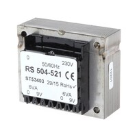 RS Pro 基板実装用トランス 一次側:230V ac 二次側:9V ac 出力数:2 504521 504521 1個