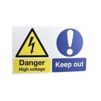 RS Pro 危険警告標識 Danger High Voltage Keep Out 英語 PP 黒/青/白/黄 500 x 300mm 7631718 7631718 1個