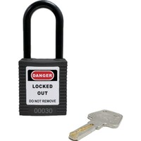 セーフラン安全用品 セーフラン ロックアウト用絶縁パドロック 黒 吊38mmタイプ