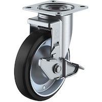 ユーエイキャスター ユーエイ プレート式 自在 キャスター ゴム 車輪径150mm ストッパー付き Jタイプ RJ2S型 取付寸法80×80(75×75)