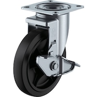 ユーエイキャスター ユーエイ プレート式 自在 キャスター ゴム 車輪径125mm ストッパー付き Jタイプ RJ2S型 取付寸法80×80(75×75)